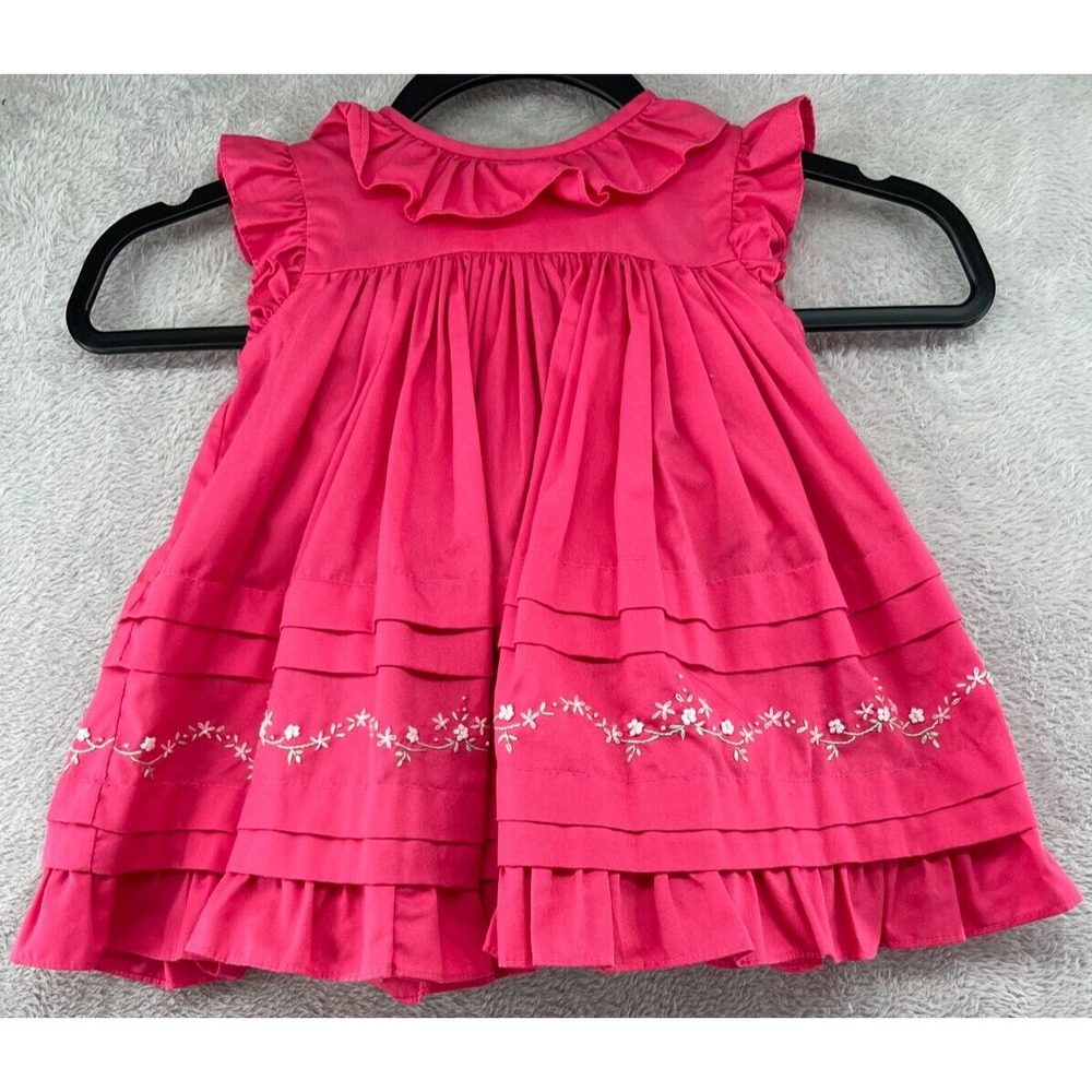 The Proper Peony Dress Girls Sz 9 Mo Pink Ruffles Embroidered Flowers Bloomers